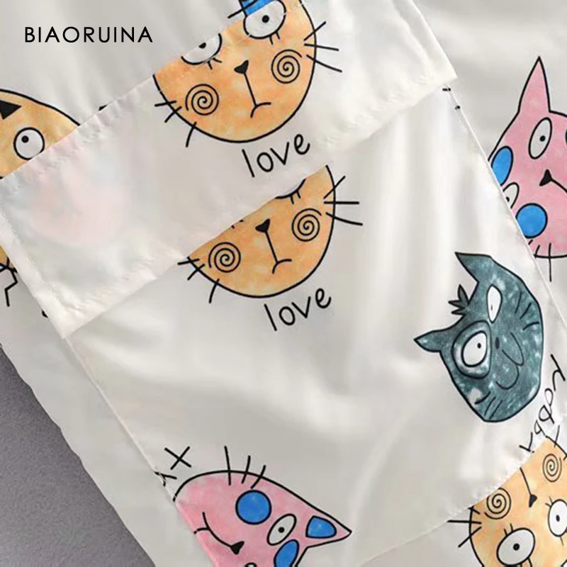 BIAORUINA Женский Тренч с мультяшным принтом Повседневный длинный капюшоном женский