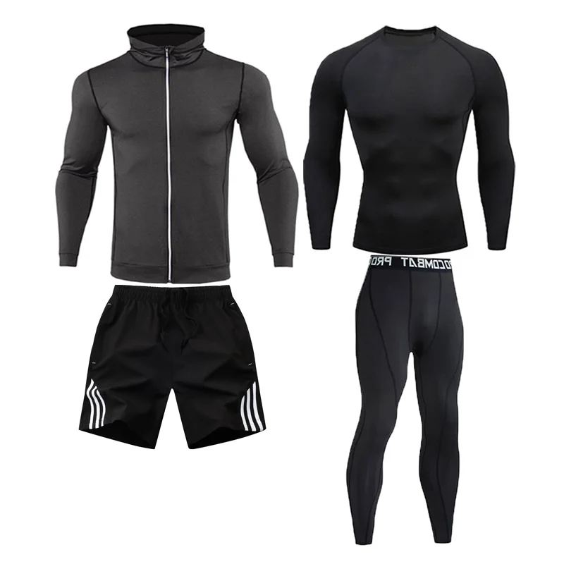 4-piece sets Мужской спортивный костюм компрессионная Одежда Фитнес тренировочный комплект термобелье Рашгард для MMA Мужской Быстросохнущий 4 шт. спортивная одежда - Цвет: 4-piece sets