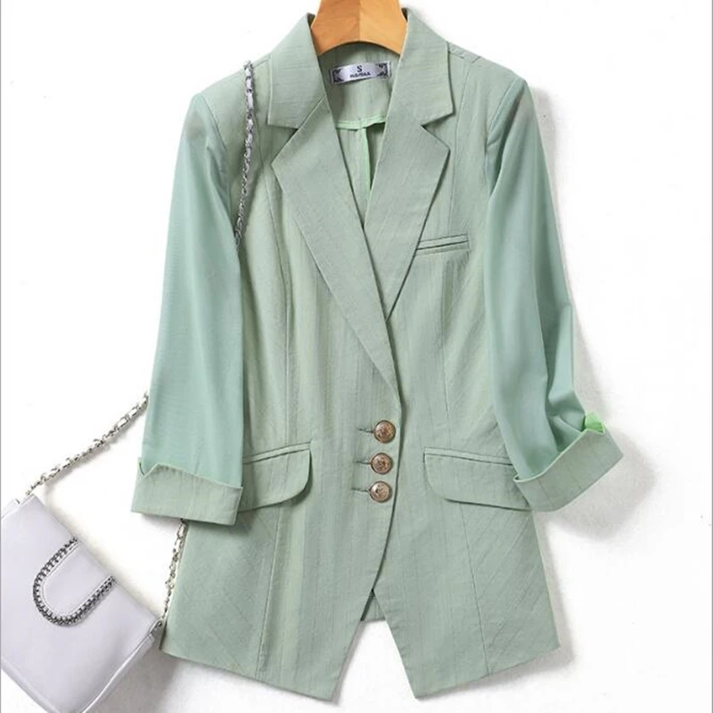 

Korean Style Women Clothes 2020 Single Breasted Blazer Office Wear Work Three Quarter Sleeve Womens Outfits Coats Plus Size 4XL