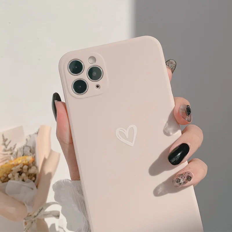 Simple Solid Color Love Heart Korean Phone Case For iPhone 11 Pro Max Xr X Xs max 7 8 Puls Se 2020 Cases Soft Silicone Cover