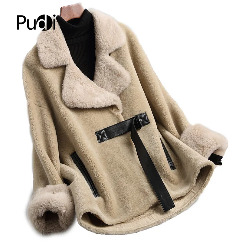 

PUDI A18198 women's winter real wool fur coat warm jacket coat lady Long coat jacket overcoat