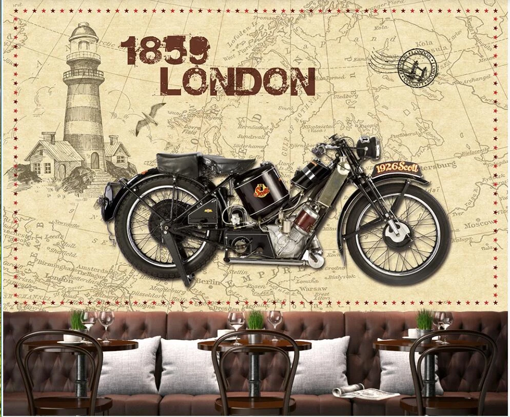 custom mural 3d photo wallpaper antique motorcycle vintage london background home decor living room wallpaper for wall 3 d
