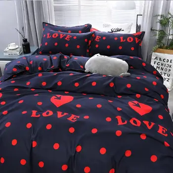 

Quality Black Red Heart Dot Printing Textile Bedding Set Include Duvet Cover&sheets&pillowcases Comfortable Home Bed Set