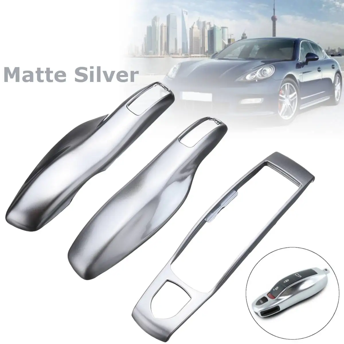 3pcs Sliver Car Remote Key Case Covers For Porsche Panamera Spyder Carrera Macan Boxster Cayman Cayenne 911 970 981 991 92A