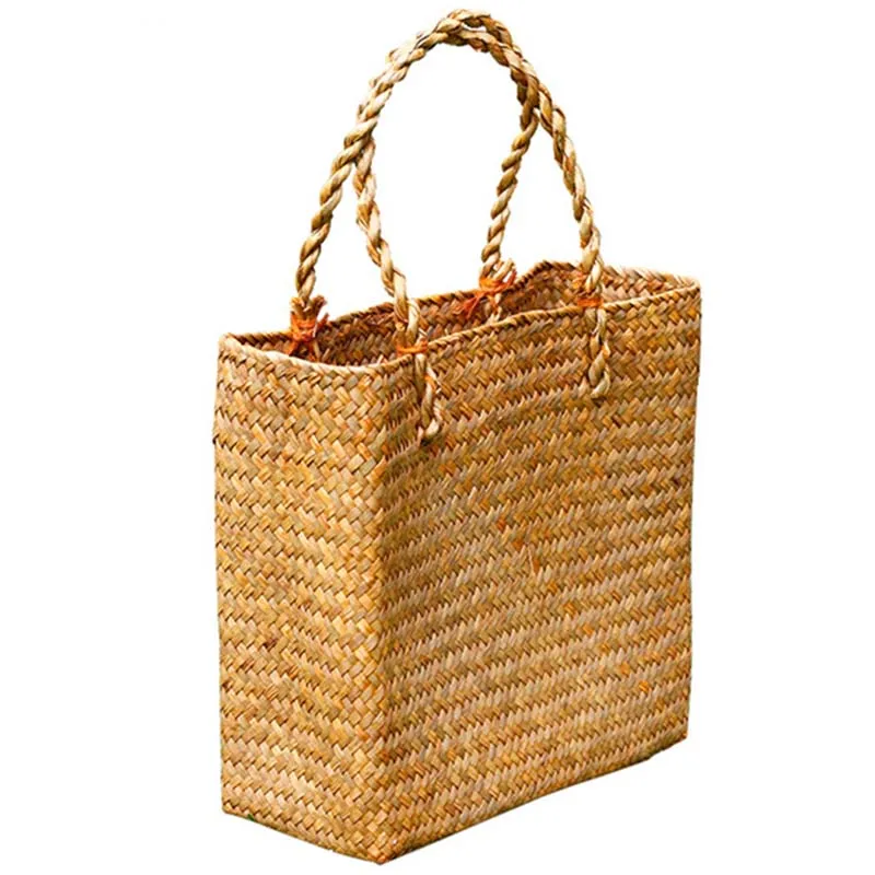 

Fashion Straw Summer Women Beach Handbags Female Flap Handbags Designer Lady Retro Rattan Handmade Tote Bag(Yellow)