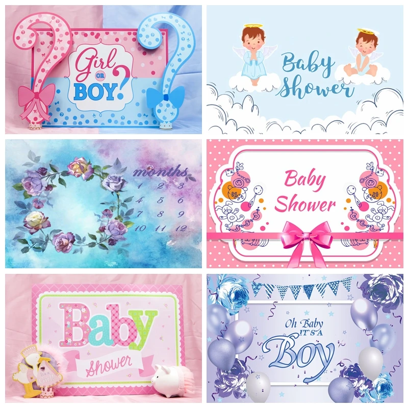 

Laeacco Baby Shower Party Boys Or Girl Baptism My First Communication Gender Custom Banner Photography Background Photo Backdrop