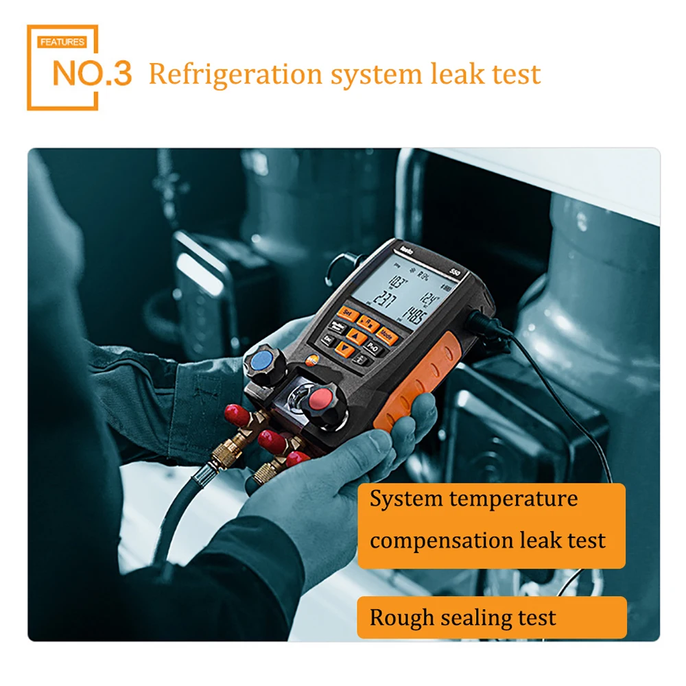 NEW Testo 550 Digital Manifold Gauge with 2pcs Clamp,2 Valves,System for HVAC 0563 1550 Built-in 60 common refrigerants