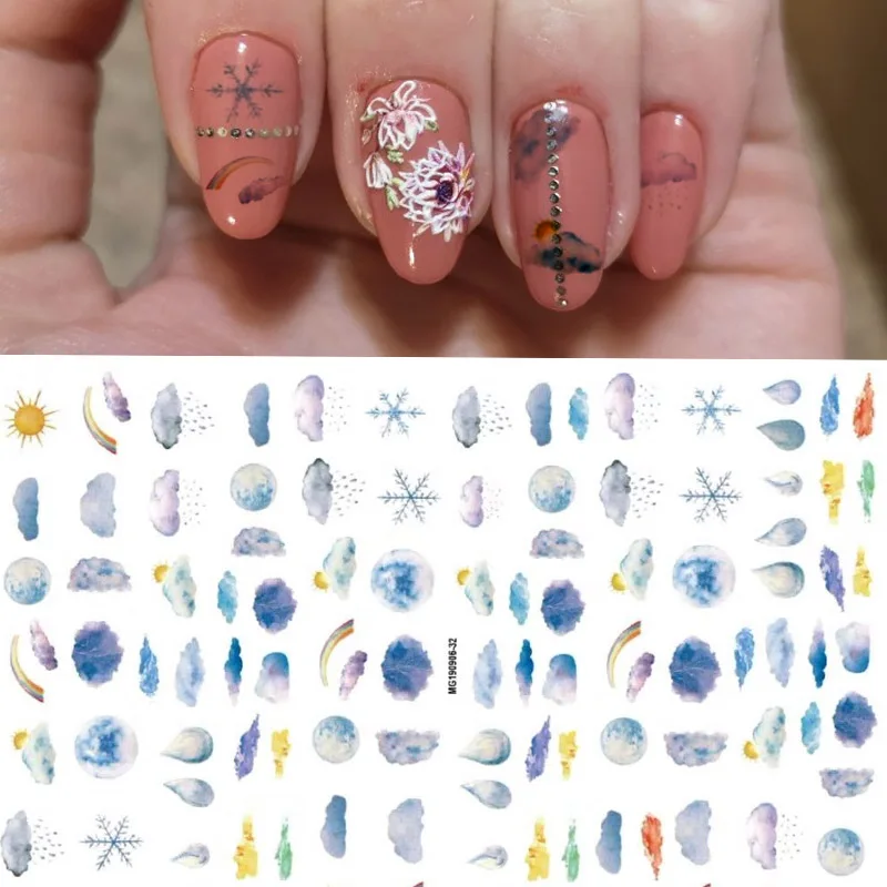 

1Sheets Nail Water Sticker Planet Letters pattern weather series design Colorful snowflake Image Nail Art Decals for Decor Tool
