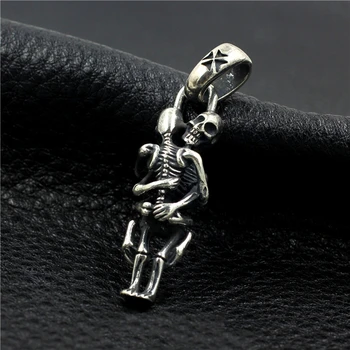 

Skull head men and women hug pendant 925 sterling silver Thai silver hand polished erotic personality