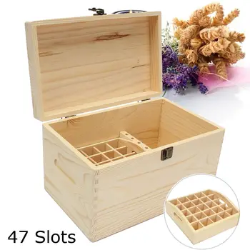 

47 Slot Wooden Storage Box Carry Organizer Essential Oil Bottles Aromatherapy Container Metal Lock Jewelry Treasure Case