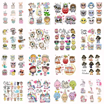 

Diy Cute Animal Combination Unicorn Iron on Patches for Clothing Thermo Stickers Heart Transfers Patch Applique Kid Clothes