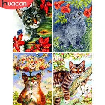

HUACAN 5D DIY Diamond Painting Cat Animal Home Decoration Full Drill Square Embroidery Picture Lover Gift