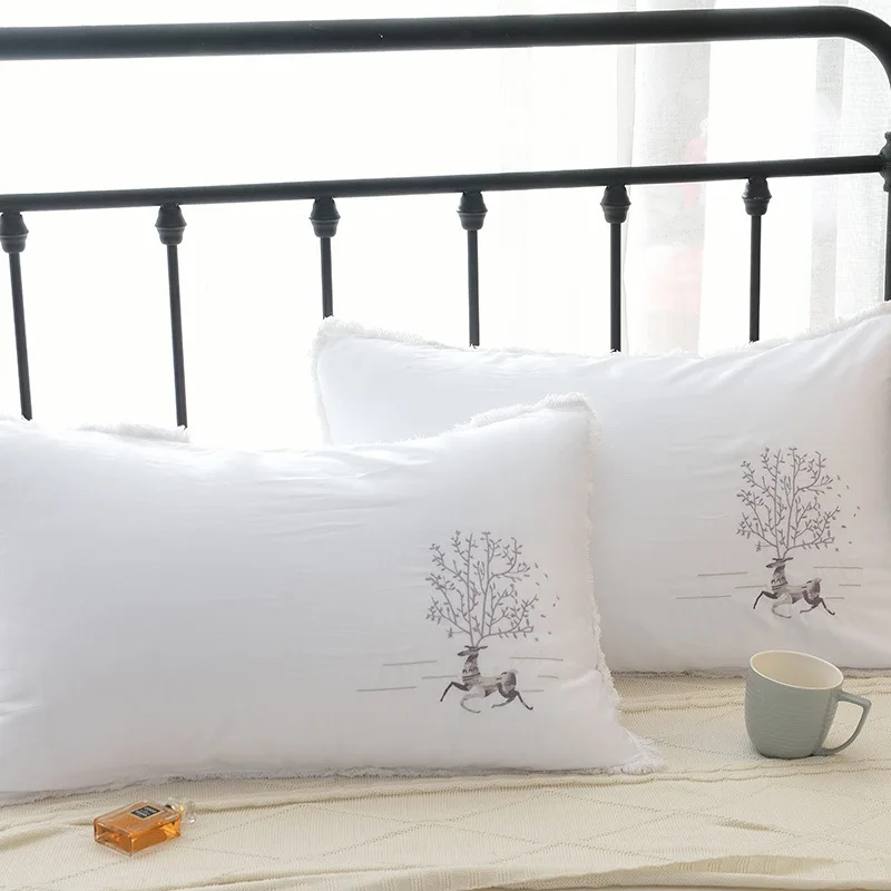 

Bed Sheet Cotton Embroidered Jungle Elves Feather Fabric Pillow Interior Pillow