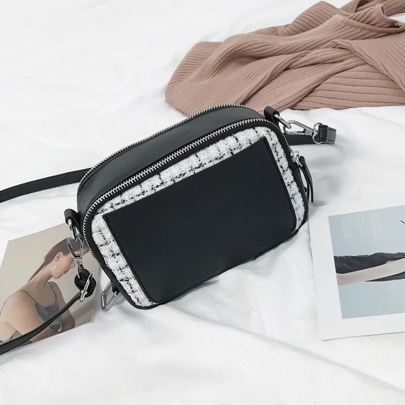 

Korean-style Woolen Fashion Small Square Bag Retro Double Bib Shoulder Oblique Handbag