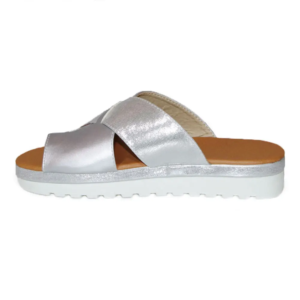 

1 Pair Artificial PU Summer Outdoor Beach Orthotic Middle Heel Open Toe Cool Cross Wedge Women Slipper Indoor Casual