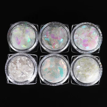 

6 Boxes White Snow Flakes Set Irregular Shell Paper Sequins Chunky Nail Glitter Colorful Paillette Nail Art Decorations Manicure