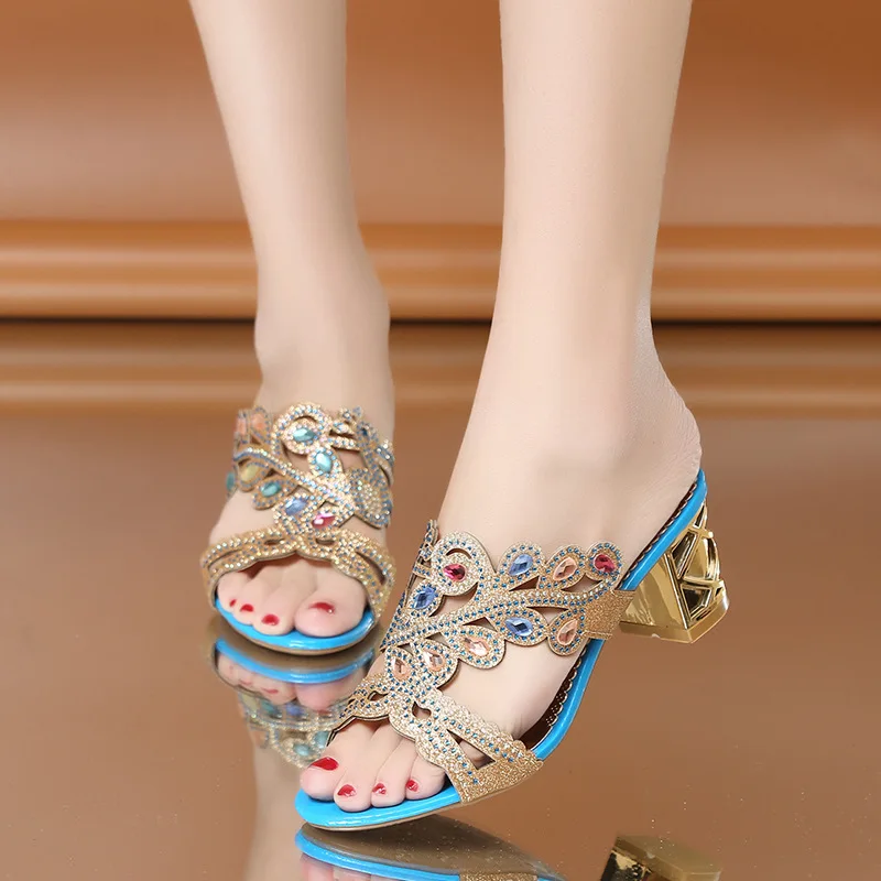 

2017 Spring And Summer New Style Sexy Fish Mouth Slipper Women's Europe And America Semi-high Heeled Chunky-Heel Luxury Man-made