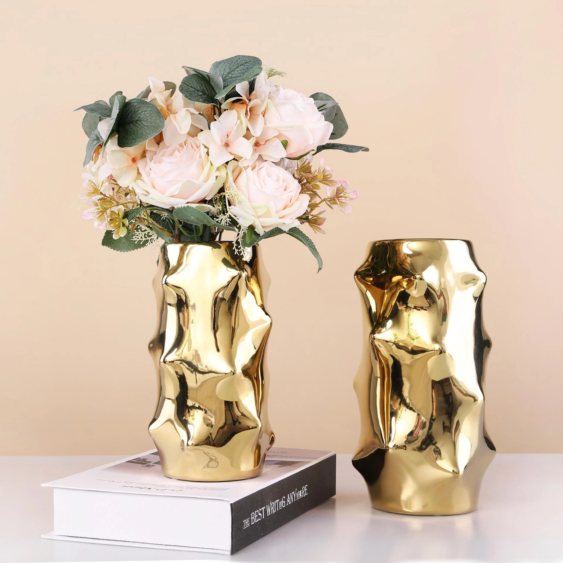 家の装飾のための金色のセラミック花瓶 弾力性のあるエレガントなヘッジホッグ クリエイティブな金とセラミックの花の組み合わせ 花瓶 Aliexpress