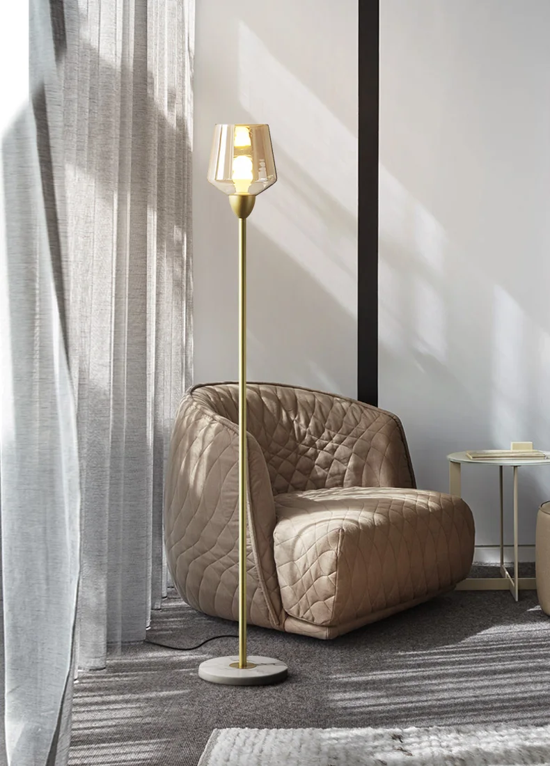 Post-modern floor lamp Nordic minimalist living room bedroom bedside lamp E27 creative glass round vertical floor lamp