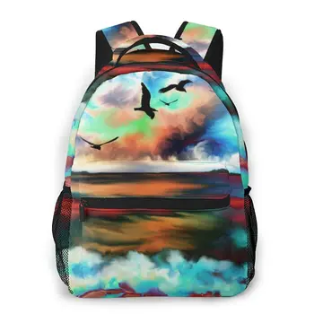 

Fashion Backpack Women Men Unisex Students Backpacks Ocean Waves Birds Colorful Sea Sky Tide Tropical Travel bag Bookbag