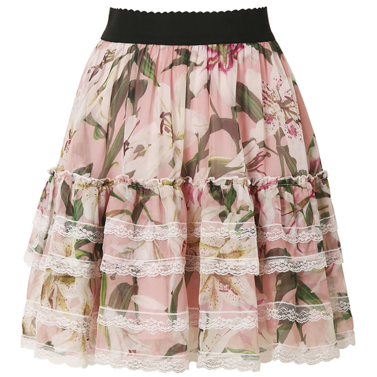 

Red RoosaRosee Designer Runway Women Luxury Summer Autumn Cake Skirt Sweet Flower Print Lace Patchwork Elegant Chiffon Skirts