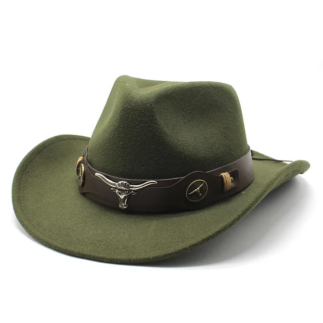 Wome Men Black Wool Chapeu Western Cowboy Hat Gentleman Jazz Sombrero Hombre Cap Dad Cowgirl Hats Size 56-58cm Army Green