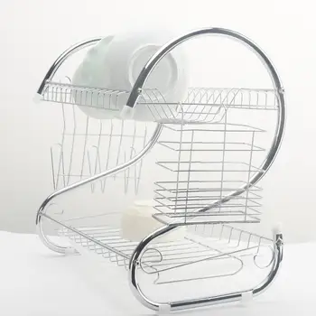 

Kitchen Sink Dish Drainer Drying Rack Organizer 2 Tiers Dish Drying Rack Holder Basket Plated Iron Home Kitchen Organizer