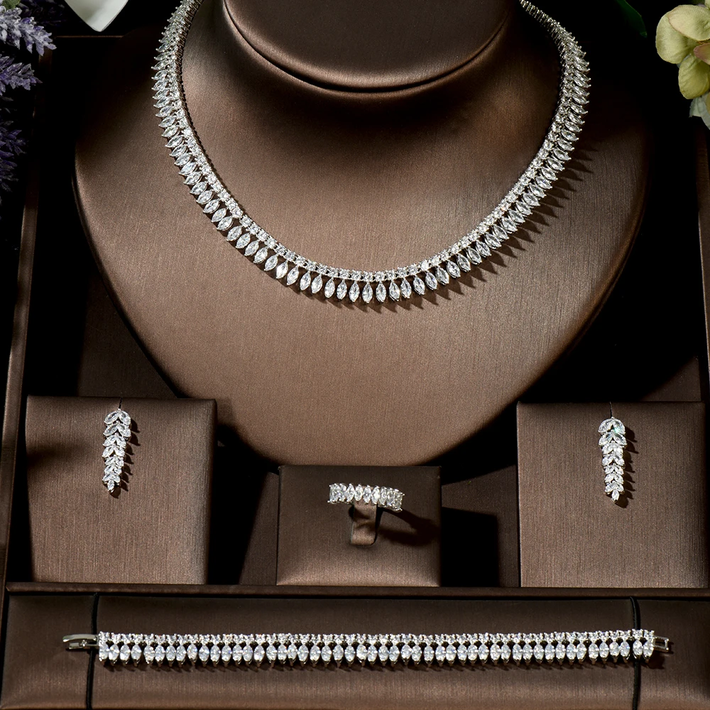 HIBRIDE 2020 New Trendy Leaf Design Bridal Wedding Jewelry Sets Necklace Earring Set High Quality Dairy Accessories N-1484 - Image 2