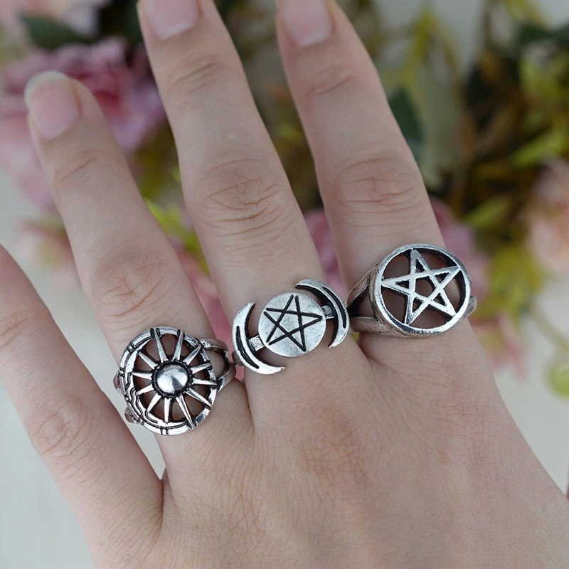 Anillos de pentagrama mujer, anillo Punk gótico ajustable|Anillos| AliExpress