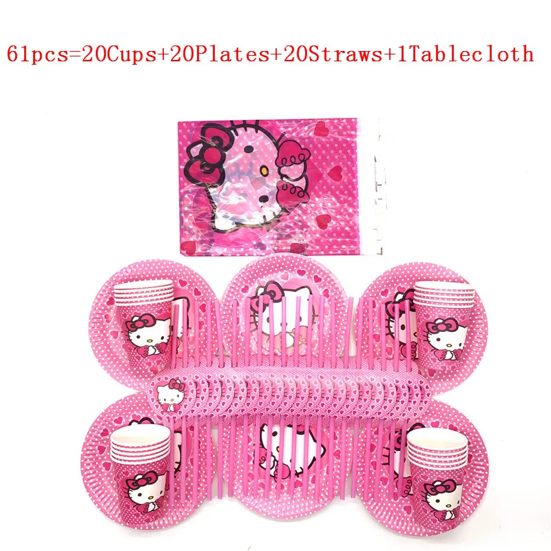 BeiPanXiZhuo 61pcs Горячая Распродажа 61 шт/31 шт мультяшный рисунок hello kitty тема Ребенок Девочка День рождения Свадьба гибкие соломинки бумажные стаканчики и тарелки украшения поставка - Цвет: BeiPanXiZhuo 61pcs