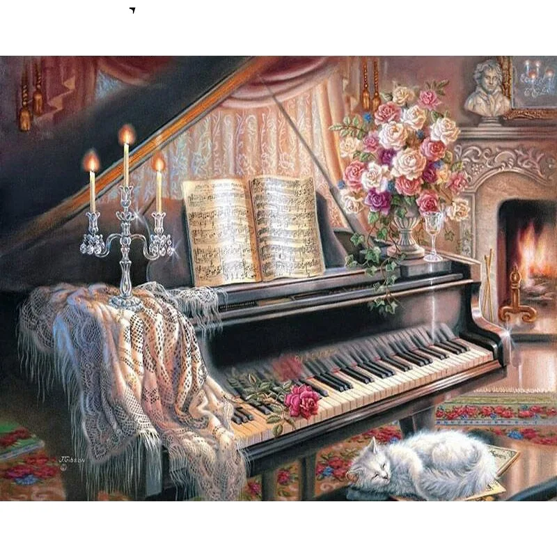 Piano Candle Paintings By Numbers DIY Pictures Oil Coloring Set Gift Drawing Canvas New Arrivals | Дом и сад