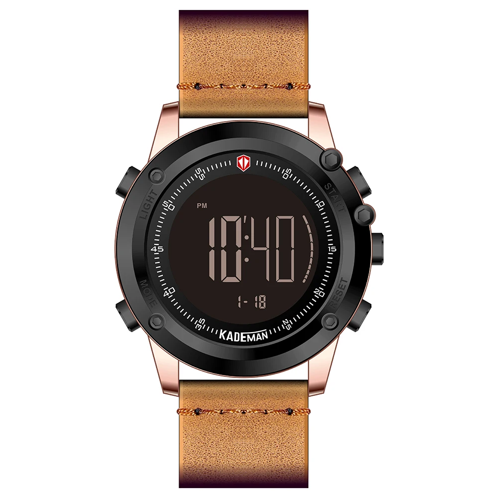 KADEMAN спортивные мужские часы классический простой дизайн хронограф светодиодный дисплей цифровые часы кожаный ремешок, календарь Reloj Hombre открытый - Цвет: KM698-1