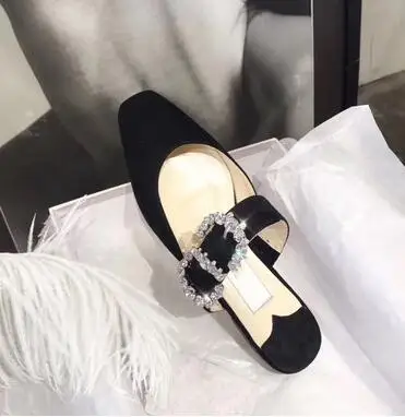 black mules Bonjean/Новинка; блестящие женские туфли на плоской подошве с украшением; свадебные туфли с круглым носком с пряжкой и кристаллами; женские туфли mary janes; Цвет серебристый, розовый - Цвет: black mules