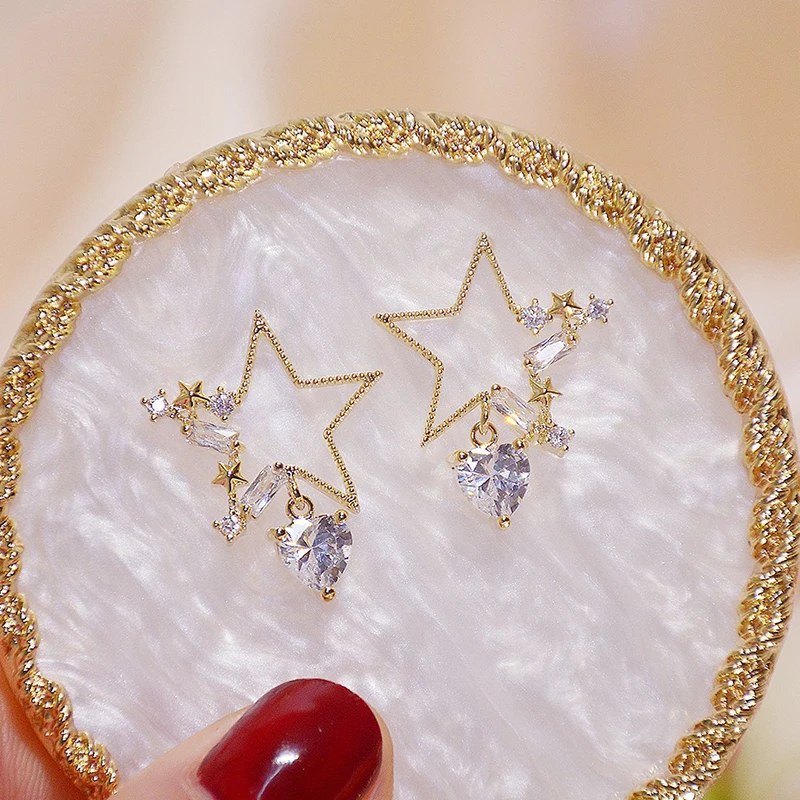 Temperament Transparent Crystal Hollow Star Women Earring Bling Zirconia Minimalist Exquisite Stud Earrings Wedding Bizuteria - Image 3