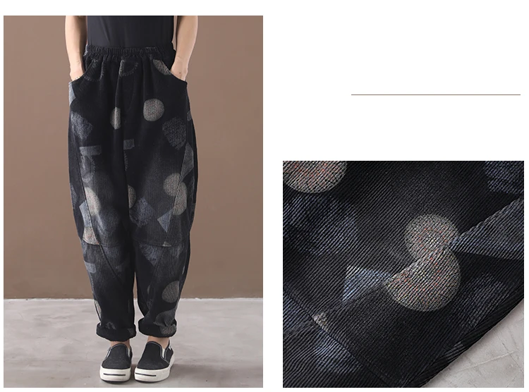 Winter Pants Women Large size Loose Corduroy Trousers New Elastic Waist pocket Geometric Casual Ladies All-match Pants