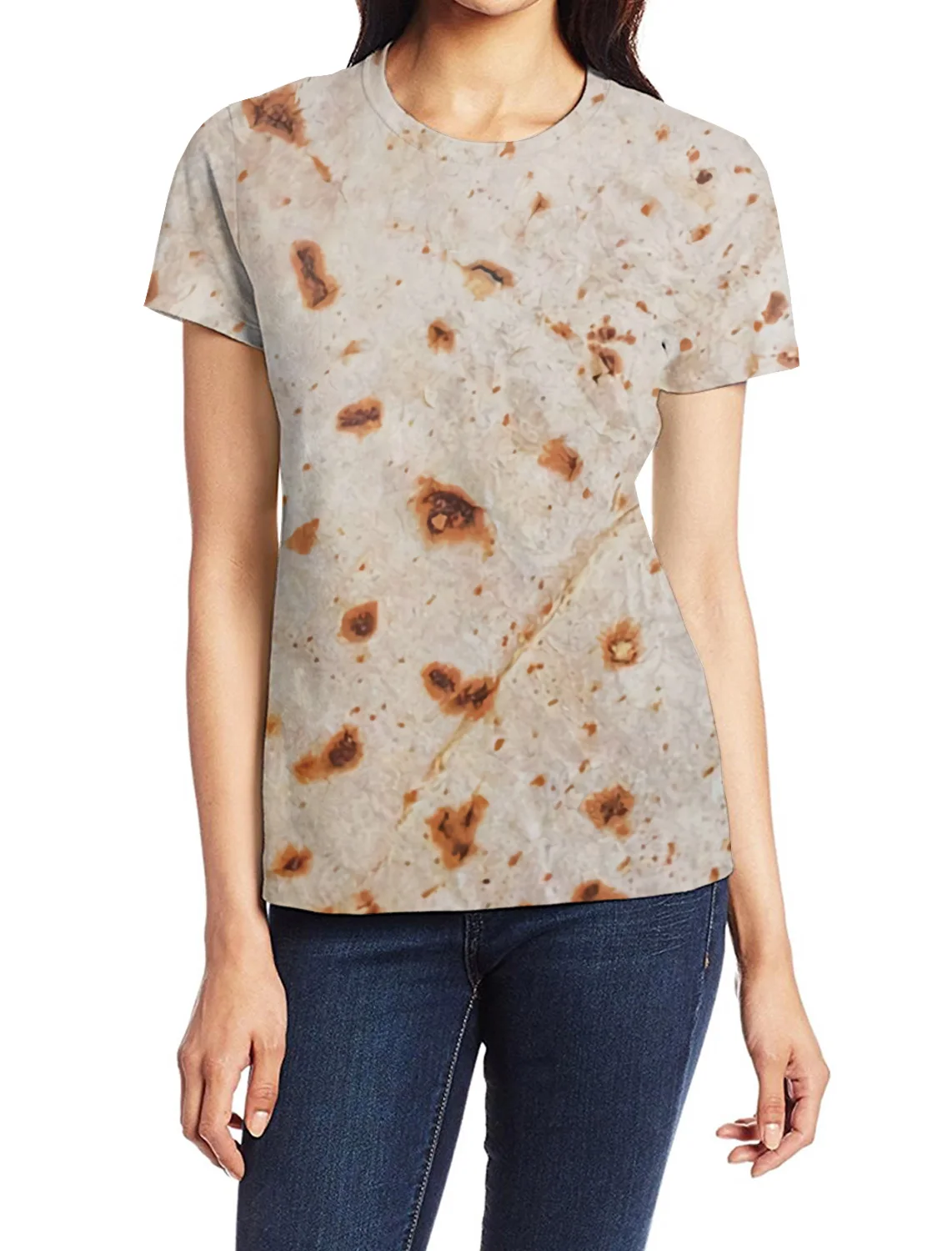 Женская футболка из полиэстера с коротким рукавом и круглым воротником модная