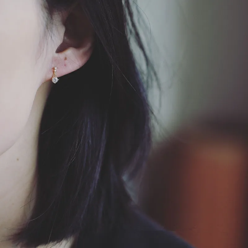 925 Sterling Silver Simple Diamond Earrings Women 14k Gold Plating Korean Temperament Wedding Jewelry Accessories