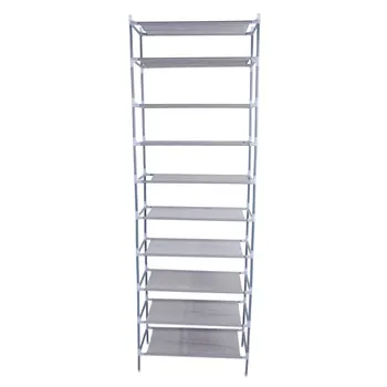 

Fashion Shoe Rack Simple Assembly 10 Tiers Non-woven Fabric Gray