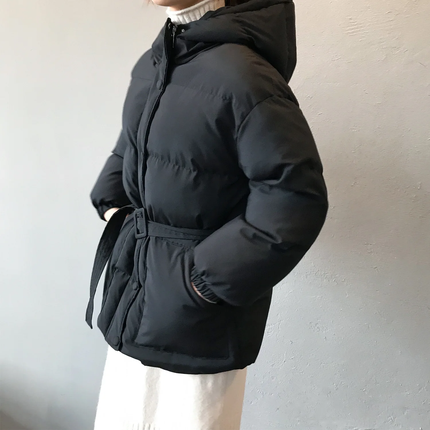 winter Korean version loose student hooded cotton coat women's waist warm bread jacket women jacket
