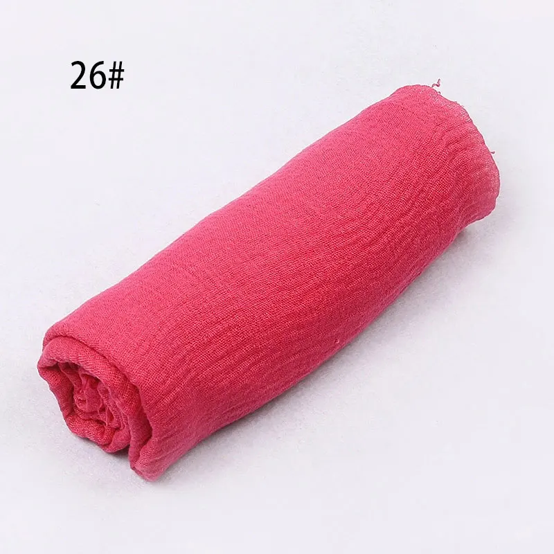 26Rose red Sparsil, Женский Летний дышащий шарф с кисточками, морщинка, хлопок, складка, шаль, глушитель, однотонный шейный платок, мусульманский шарф, шарфы-повязки - Цвет: 26Rose red