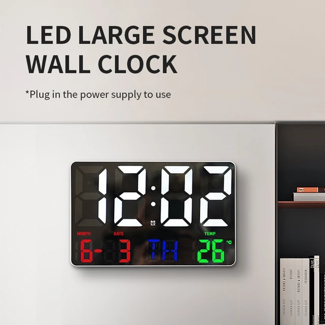 LED Digital Wall Clock Temperature Date and Day Display Electronic LED Clock with Remote Control for Home Living Room Decoration 2