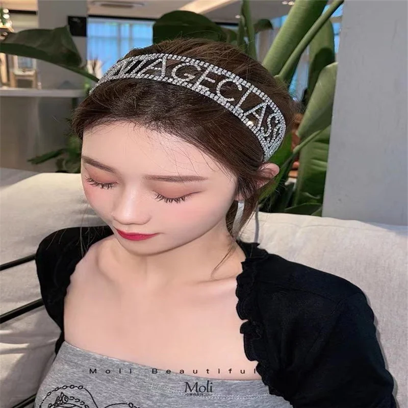 

Unique luxury Rhinestone letter hair band hair band Female Hair Band Jewelry elastic Crystal Hair Band hair accessories 2021