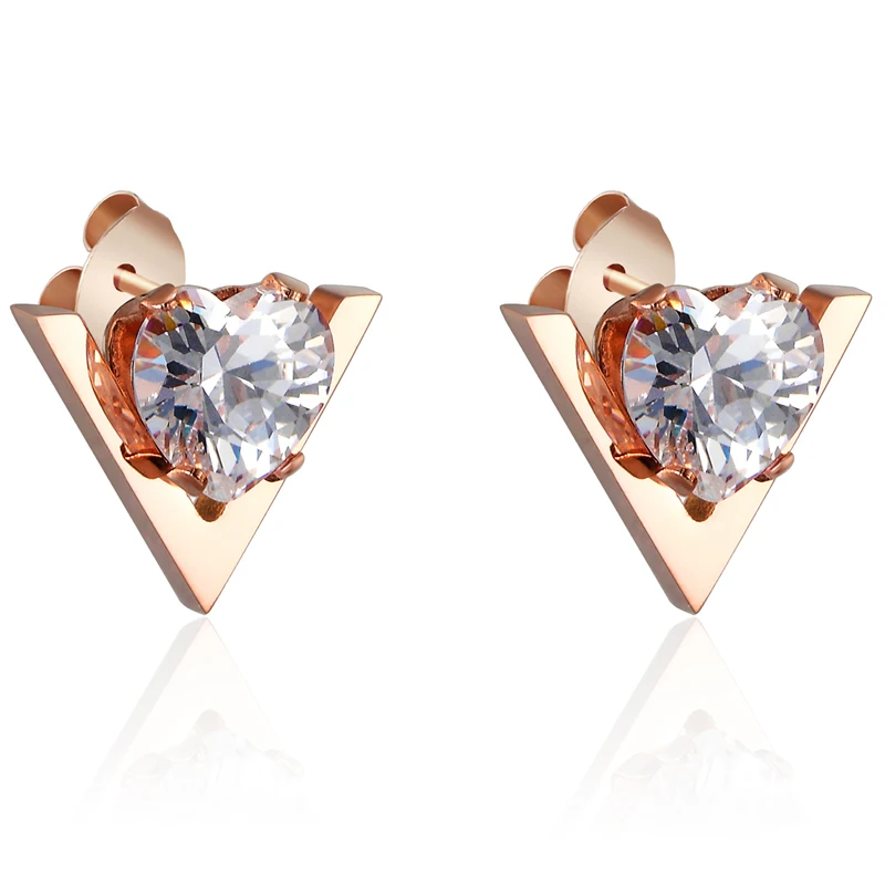Лидер продаж Модные Симпатичные V Форма и сердечно-сосудистых с украшением в виде кристаллов женские серьги-гвоздики в виде Нержавеющая сталь Для женщин ювелирные изделия подарок золотой Цвет серьги "любовь"