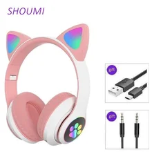 Auriculares RGB con orejas de gato para adultos y niños, cascos con Bluetooth 5,0, cancelación de ruido de graves, Soporte para tarjeta TF, micrófono, regalo de música, novedad