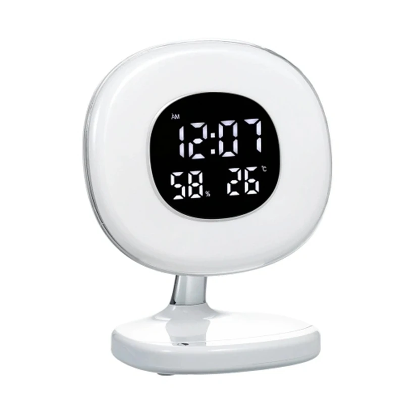 

Led Wake Up Light Alarm Clock Table Lamp with 5 Light Modes Sunrise Simulation Snooze Function for Kids Heavy Sleepers Temperatu