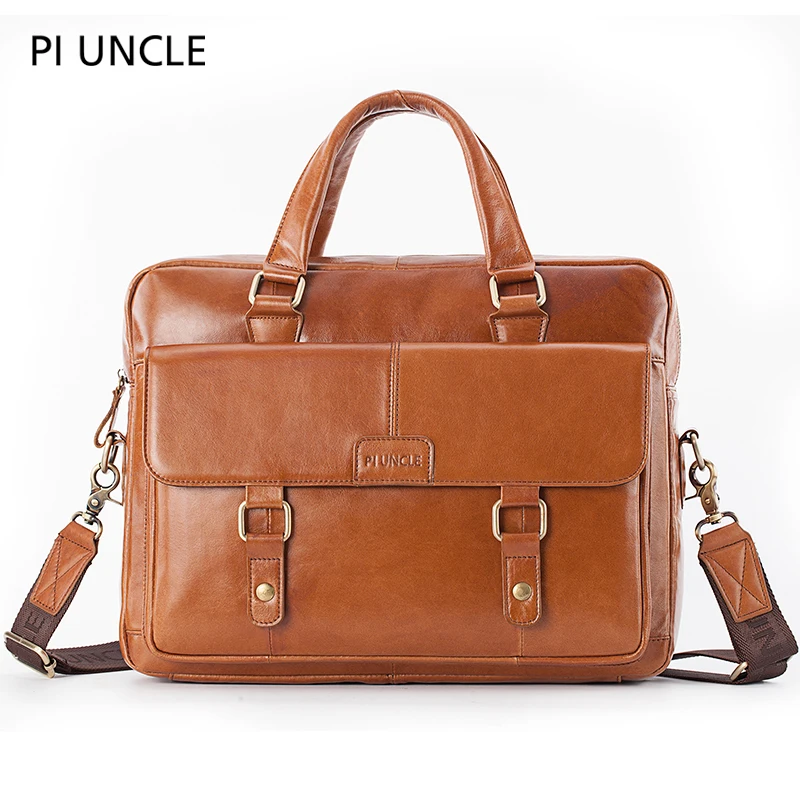 Высококачественная Мужская сумка-портфель, деловая кожаная сумка через плечо, Офисная сумка, 14 дюймов, сумка для ноутбука, для работы, коричневая кожа - Цвет: Yellow brown