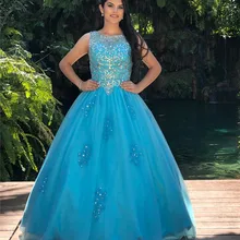 Блестящие синие бальные платья Бальные платья с блестками с аппликацией из Бисера Кружевное сзади милые 16 Выпускные платья длиной до пола Vestidos De 15