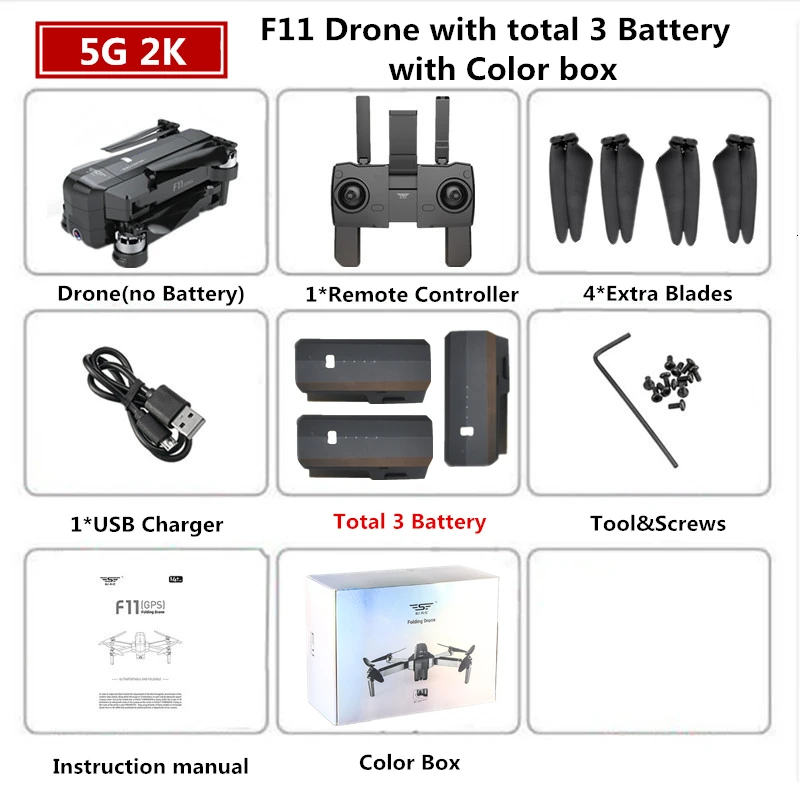 SJRC F11 PRO gps Дрон с 2K HD камерой бесщеточный Квадрокоптер 1600 м расстояние управления Fly 26 минут VS SG906 B4W Дрон мальчик подарок - Цвет: 2K 3B Color Box