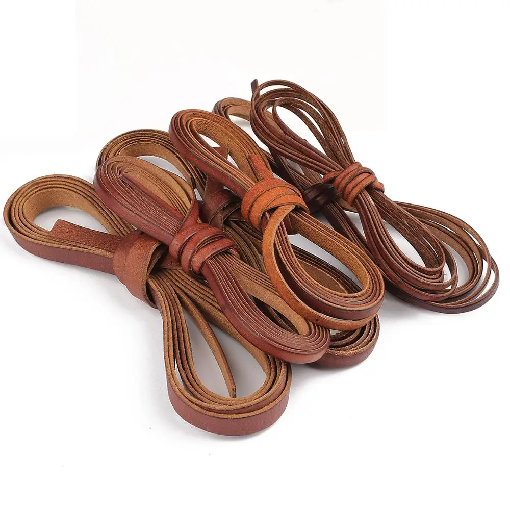 Retro Genuine Leather Cord 1.5-10mm Round/Flat Strand Cow Leather Rope Natural Brown Color DIY Jewelry Sewing Supplies 2Meters