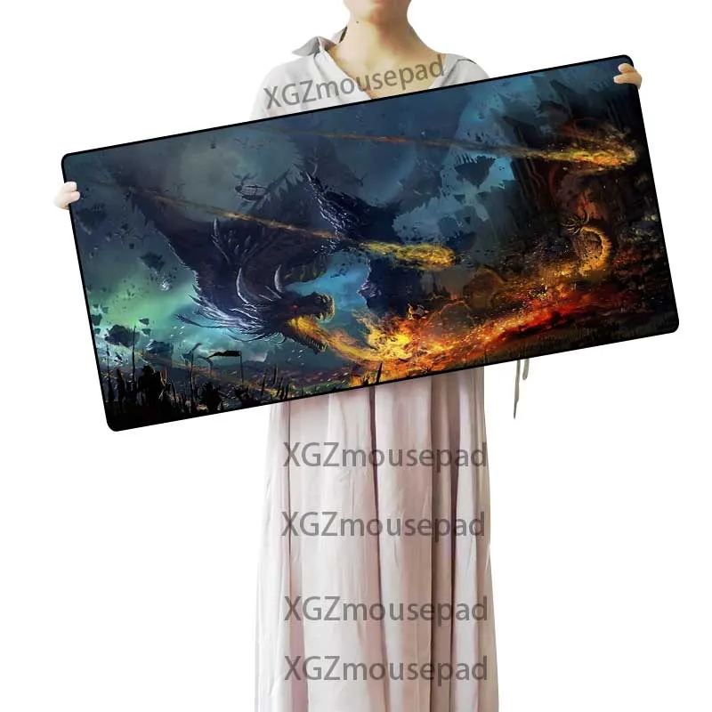  XGZ Animal Evil Destruction Dragon Custom Large Mouse Pad Black Lock Edge Home Computer Desk Mat No